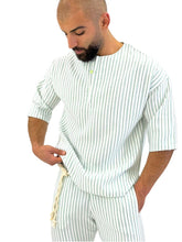 striped oversize linen short sleeve top