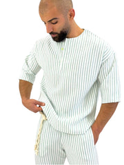 striped oversize linen short sleeve top