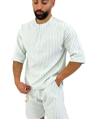 striped oversize linen short sleeve top