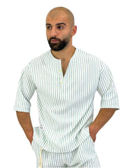 striped oversize linen short sleeve top