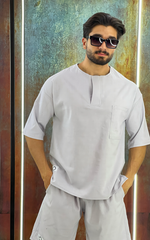 Basic oversize linen short sleeve top men