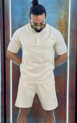 Basic oversize linen short sleeve top men