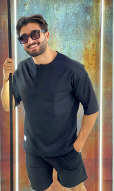 Basic oversize linen short sleeve top men