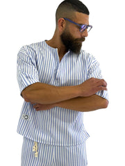 striped oversize linen short sleeve top