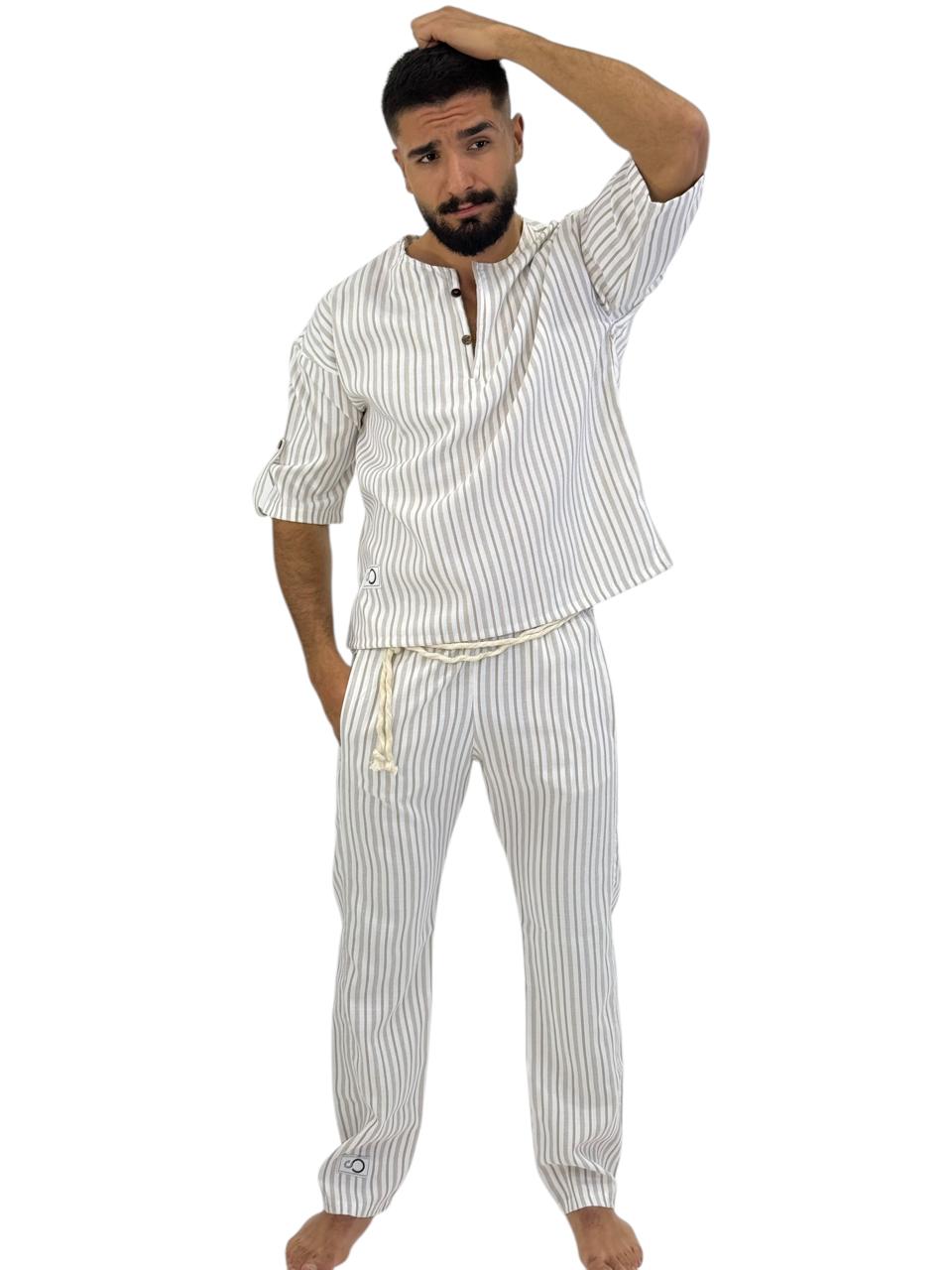 striped oversize linen short sleeve top