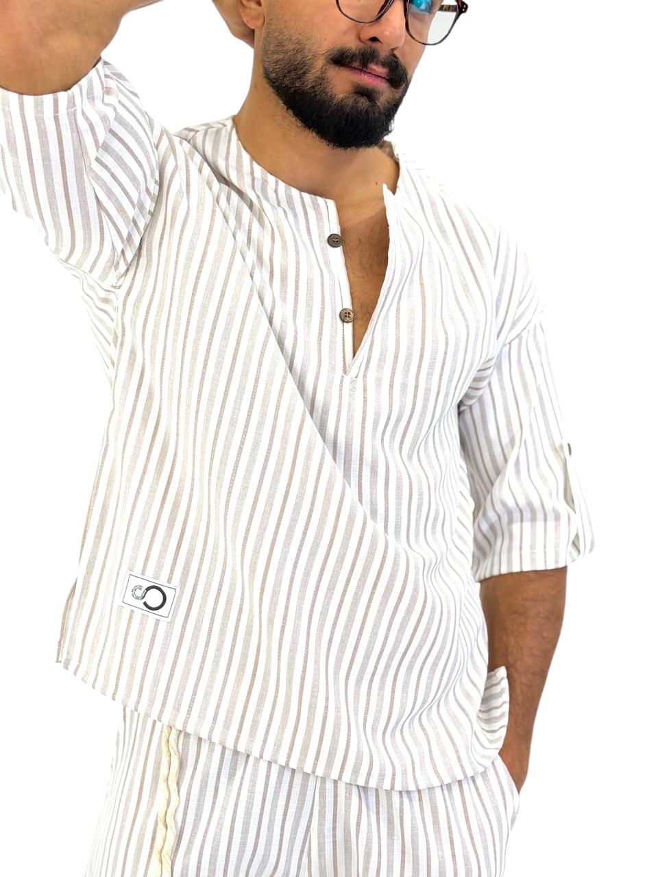 striped oversize linen short sleeve top