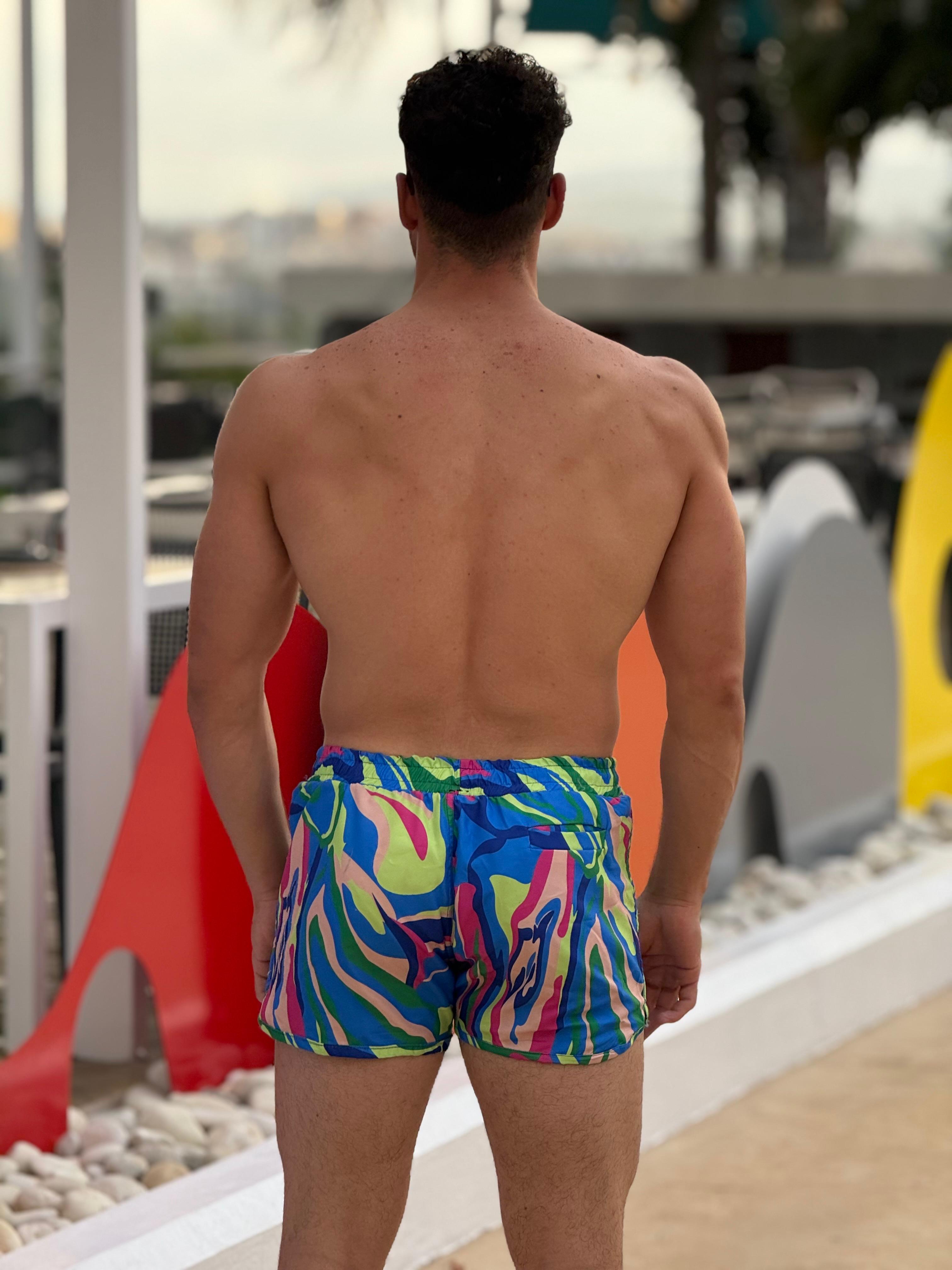 short patterned swimming trunk