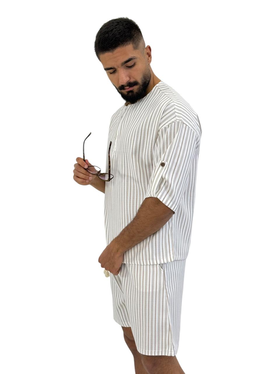 striped oversize linen short sleeve top