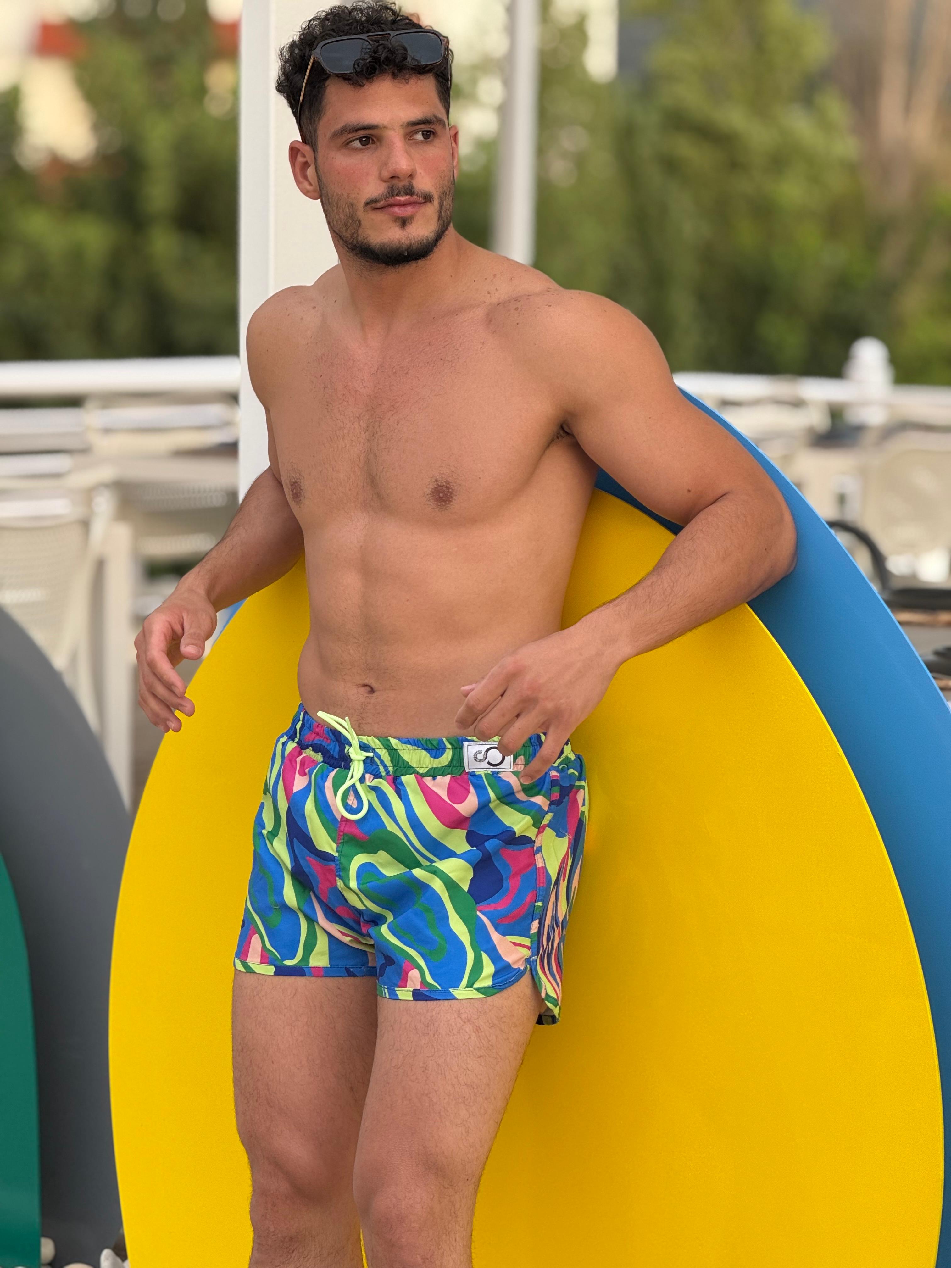 short patterned swimming trunk